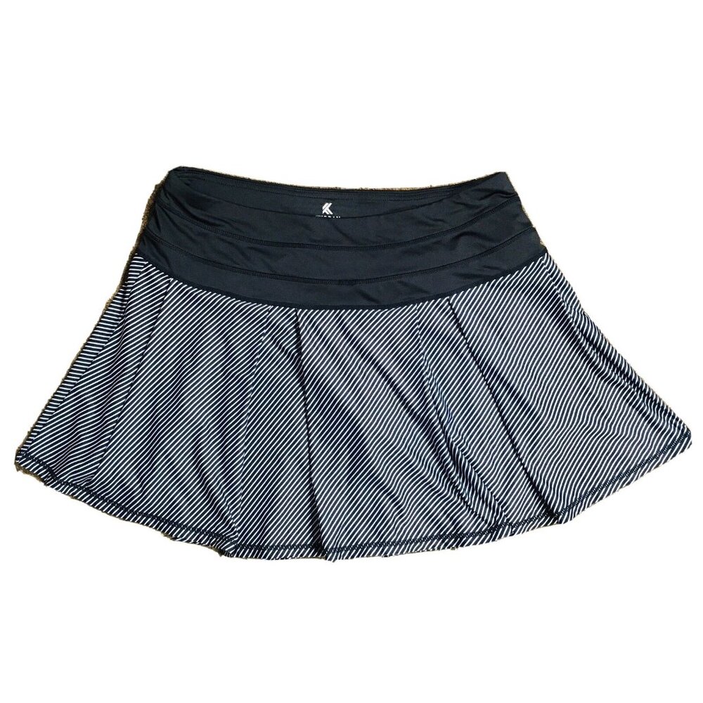 Kyodan Womens Sz Large L Black Striped Elastic Waist Pleated Striped SPORT Skort